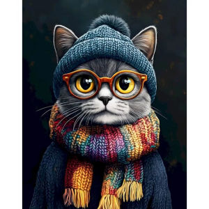 KAYOU | DIY Digital Oil Painting Paint By Number Colorful Animal Cat Canvas Hand Painted Artwork for Home Decoration Festival Gift