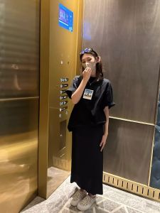 Korean New Black Fish Tail Skirt Slim Fit High Waist Casual Long Dress for Women Summer Lightweight Satin Material