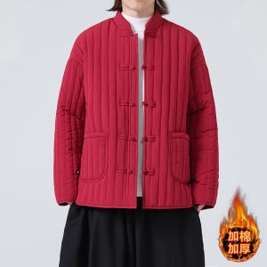 Thickened Cotton Padded Mens Winter Jacket Retro Striped Chinese Style Outerwear Large Size Youth Fashion Warm Coat