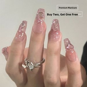 MONLEYTA | New 2025 Cats Eye Nail Tips Autumn Winter Middle Long Finished Product Wearable Nail Art False Nails Tips Manicure Accessories