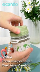 ECENTIO Tumbler Kopi Glass Aesthetic Bottle Cup Kaca Anti Tumpah 350ml