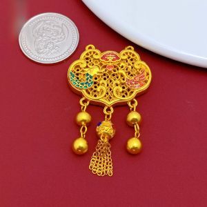 Alluvial Gold Enamel Flower Blooming Rich Peony Flower Lock of Good Wishes Pendant Beaded DIY Ornament Accessories Sweater Chain Necklace