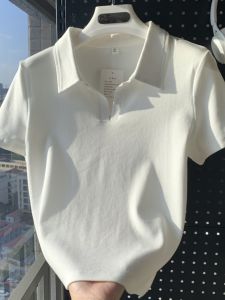 Womens Short Sleeve Polo Neck T-Shirt Slim Fit Summer Inner Wear White Versatile Commute Style Base Shirt Cotton Polyester Blend