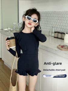 MONLEYTA | Girls One-Piece Swimsuit Long Sleeve Sun Protection Swimwear Fashionable Design High-End Feel Summer New Arrival For Kids