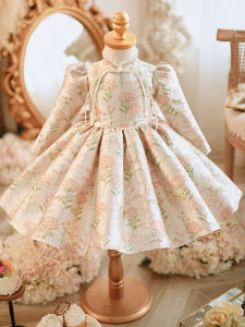 Long Sleeve Childrens Princess Dress Birthday Party New Chinese Style Cheongsam Dress High End Spring Autumn for Girls