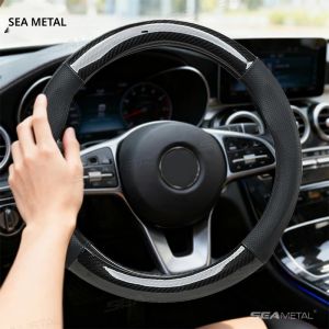 SEAMETAL ปลอกหุ้มพวงมาลัยรถยนต์แบบหนาพิเศษ ปลอกหุ้มพวงมาลัยอเนกประสงค์สำหรับพวงมาลัยขนาด 37-39 ซม. ระบายอากาศได้ดี ป้องกันการลื่น