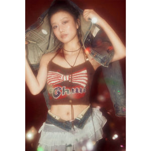 Christmas Theme Knitted Vest Womens Fashion Letter Butterfly Knot Plush Neck Strap Vest Short Style Casual Wear U-Neckline