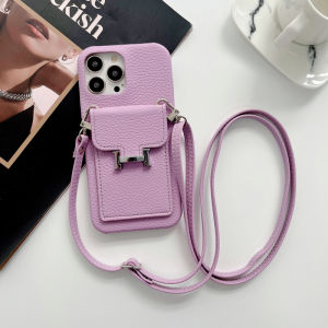Trendy Letter Pattern  17Air Leather Card Holder Phone Case 16Pro 15PM Crossbody Lanyard 14Plus Luxury 11 Unique 12 Creative 13Mini Protective Cover