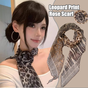 ผ้าคลุมศีรษะดอกไม้ที่ถอดออกได้ Sablon Bunga พิมพ์ลายเสือดาว Syal Sutra ผู้หญิงสุดหรูแฟชั่นแบบทำมือผูกโบว์สำหรับเด็กผู้หญิงผ้าพันคอกุหลาบ