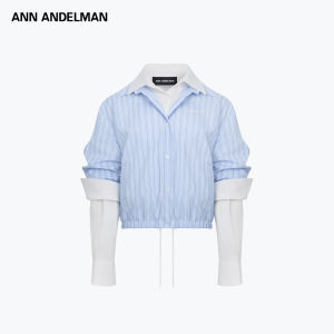 ANN ANDELMAN | Colorblock Faux Two-Piece Striped Off-Shoulder Short Shirt