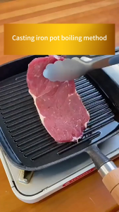 Cast Iron 7.4/9.1/9.25 Inch Grill Pan Non-Stick Steak Grill Pan with Drip Spout Square Skillet with Wooden Handle