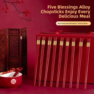 MONLEYTA | Wedding Celebration Red Alloy Chopsticks Marriage Proposal Banquet Wedding Dinner Ceremony Festive Chinese Couple Gifts