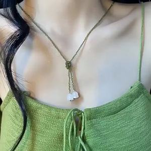 Olive Crystal Beads White Lily Of The Valley Double Layer Wrapped Necklaces For Women Various Wearing Methods Pendant Подвеска