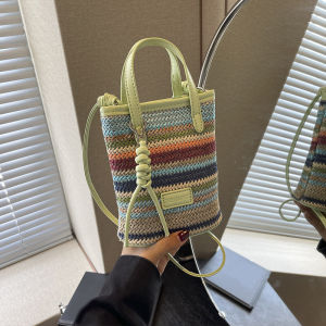 Mini Sọc Ống Hút Túi Đeo Ngang Cho Nữ Thời Trang Mùa Hè Túi Đeo Vai Dệt Xô Hình Bãi Biển Ví Có Khóa Cài