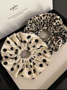 ริบบิ้นผมลายเสือดาวจีบสไตล์เกาหลีสำหรับผู้หญิง ริบบิ้นผมทรงหางม้า ริบบิ้นผมทรงลูกปัด ริบบิ้นผมทรงกลม ริบบิ้นผมทรงกระดูกสัตว์