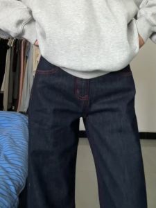 Quần Jeans Ống Thẳng Lưng Thấp Kiểu Mỹ Phong Cách Đường Phố Cho Nữ Mùa Xuân Thu Quần Ống Rộng Dài Thẳng Thoải Mái Thường Ngày