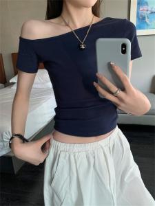 Chic Korean Style Short Sleeve Slim Fit Shoulder Bared T-Shirt for Women Unique Stylish Summer Top Korean Version Streetwear