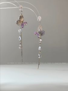 Original Long Butterfly Tassel Earrings Purple Zirconia S925 French Design Fashionable Jewelry for Women Elegant Ear Cuffs
