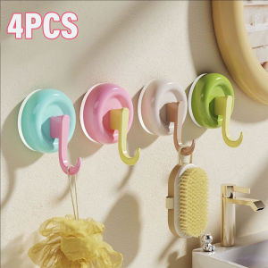 YESPERY 4Pcs Suction Cup Hooks Detachable Reusable Traceless Hooks Candy Color Kitchen Bathroom Wall Hanger Stationery Jewelry Key Holder