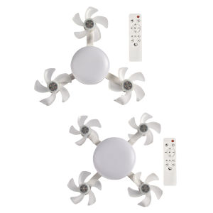 [Ueb]Electric Cordless Fan with LED Light Remote Control Universal Dimming Drone Fan E27 for Dining Room Bedroom Living Room
