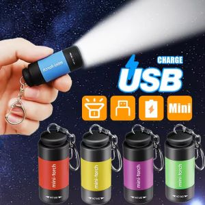 LED đèn pin mini mạnh mẽ có thể sạc qua USB không thấm nước đèn pin móc khóa đi bộ ngoài trời di động cắm trại đèn khẩn cấp