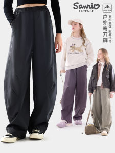 Girls Fleece Lined Cargo Pants Outdoor Casual Sports Autumn Winter New Style Childrens Clothing Elastic Waist Polyester Fiber