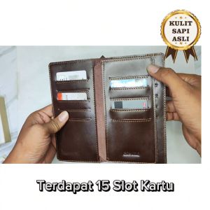 Payuan - (Grosir) termurah dompet kulit Sapi assli lipat berdiri ukuran 3/4  pendek  panjang  dompet kartu  card holder  name tag brand embos