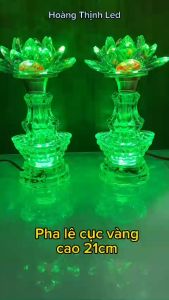 TẶNG DÂY ĐÈN 5M-Bộ 2 đèn thờ pha lê cục vàng đổi màu -cao 21 cm nhiều chế độ sáng mạch led tuổi thọ cao đến 20.000 giờ  dễ dàng thay thế