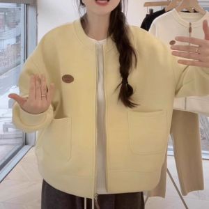 Grey Zipper Hoodie Cardigan Womens Autumn Winter New Large Size Loose Thickened Baseball Jacket for Plump MM Korean Style