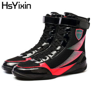 Mens High Top Wrestling Shoes Boxing Fighting Comfortable Training Sports Boots Rubber Large Sole Anti-Slip Boxing Sneakers