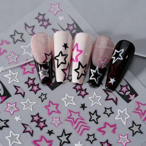 1/3Pcs Y2K Pink Black Hollow Star Nail Stickers Gold Silver Irregular Lines Pentagram Nails Decals French Stars Manicure Slider