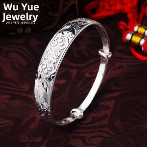 WU YUE JEWELRY | Pull Design Fu Symbol Sterling Silver 999 Bracelet