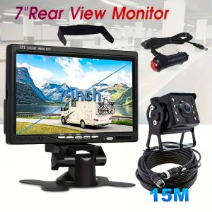 7" Car Monitor Screen with Rear View Camera 4PIN Cable 15m for Truck Parking Trailer 12-24V LED Reversing Camera Heavy Duty