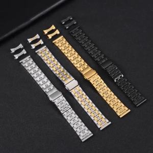 18/20/22/24mm Stainless Steel Watch Band Curved / Flat End Metal Bracelet Silver Gold Black Folding Buckle Universal Watch Strap