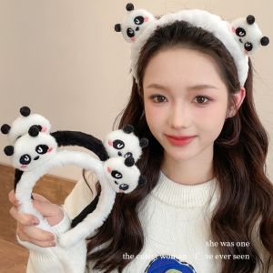 Cute Panda Ears Headbands Soft Coral Fleece Elastic Hair Band for Women Washing Face Makeup Cosmetic