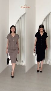 Clouwny Dione Knit Set Rajut Wanita Setelan Rok Korean Look Fit to XXL