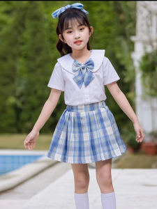 Girl AJ Suit Plaid Skirt Summer JK Skirt Girl Kids Preppy Style Skirt Gingham Uniform Two-Piece Skirt