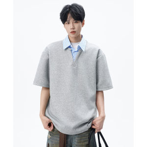 Áo Thun Tay Ngắn American Splice Rộng Rãi Mùa Hè Thường Ngày Cho Nam Áo Thun Cotton 100% Cổ Polo Tay Lửng Thường Ngày