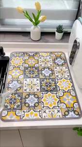 Dish Drying Mat Super Absorbent Dish Mat Drying Kitchen Mat with Floral Hide Stain Draining Mat for Kitchen Coffee Bar Decor