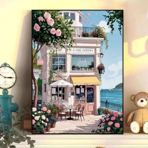 ภาพตกแต่งร้านหนังสือชายหาด จิตรกรรมวินเทจสำหรับตกแต่งห้องนั่งเล่น สไตล์เรียบง่าย เรียบง่าย ภาพทิวทัศน์ ภาพสติกเกอร์ตกแต่งห้องนั่งเล่น ร้านกาแฟ ภาพปะผีเสื้อ