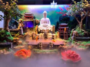 Hồ cá tiểu cảnh bán cạn phong cách Phật giáo kết hợp thác nước phong thuỷ - Aqua Mặt Trời Vàng
