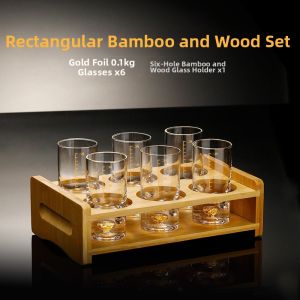 Creatively Designed Gold Foil Decorated Calibrated Liquor Glass Set