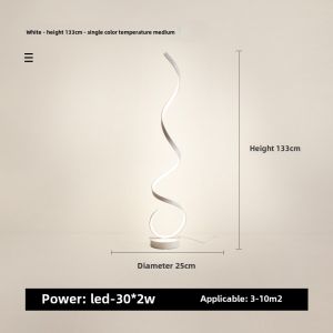 Simplified Modern White Spiral Line Stand up Floor Lamp Bedroom Decorative Bedside Light Luxury Fashionable Iron PVC Material
