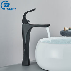 POIQIHY Creative ก๊อกน้ําอ่างล้างหน้าสีดําห้องน้ําอ่างล้างหน้าดาดฟ้าติดตั้งเย็น Hot TAP SINGLE LEVER อ่างล้างหน้าก๊อกน้ํา