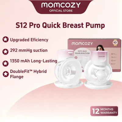 Momcozy Breast Pump S12 Pro Quick Hands-Free Wearable & Wireless Pump with DoubleFit Hybrid Flange 3 Modes & 9 Levels Electric Pump Portable Smart Display 1 Count Cozy White