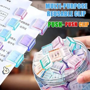 50pcs Paper Creative Fixed Clip Transparent Candy Color Push-pull Clip Student Notebook Information Office File Storage Folder Mini Color Paper Clip Candy Transparent Metal Bookmarks File Index Page Holder Clamp Office School