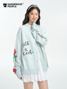 เสื้อคาร์ดิแกนถักคอวีหลวมๆ ปักลายแฟชั่นสำหรับผู้ชาย เสื้อคลุมกันหนาวแบบสวมหัวแขนยาวฤดูใบไม้ผลิและฤดูใบไม้ร่วง