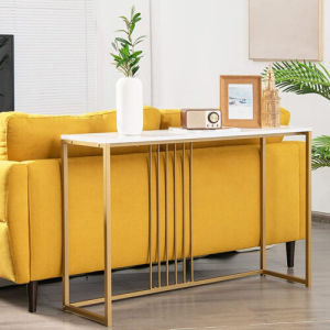 WISFOR 100/120CM Slim Narrow Hallway Console Table Scratch-proof Marble Long Bar Table Hall Entrance Window Table Gold Legs