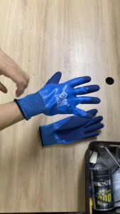 Combo 12 đôi găng tay lao động màu xanh phủ cao su chống nước găng tay làm vườn bao tay lao động