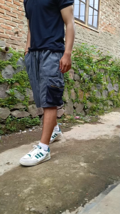Celana cargo pendek pria dewasa kain fleece tebal pinggang rib karet